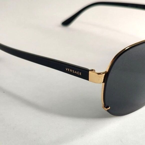 VERSACE Suglasses VE2140 1002 Pilot Aviator Greca Shield Black Unisex - Picture 8 of 16